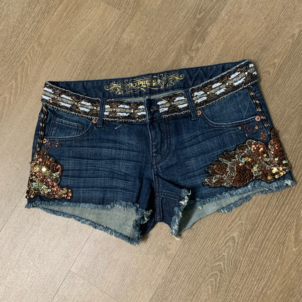 Beaded Denim Shorts